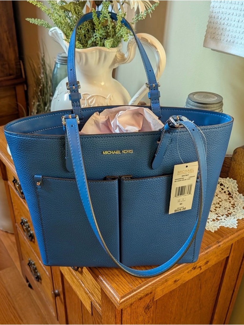 Michael Kors Pebbled Leather Tote in Deep Blue